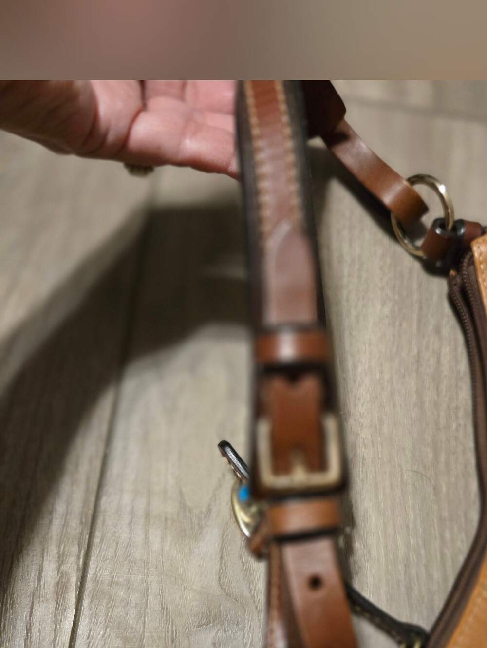 Dooney & Bourke Brown/Tan Pebbled Leather Shoulder Bag with Contrast Trim - Picture 8 of 10